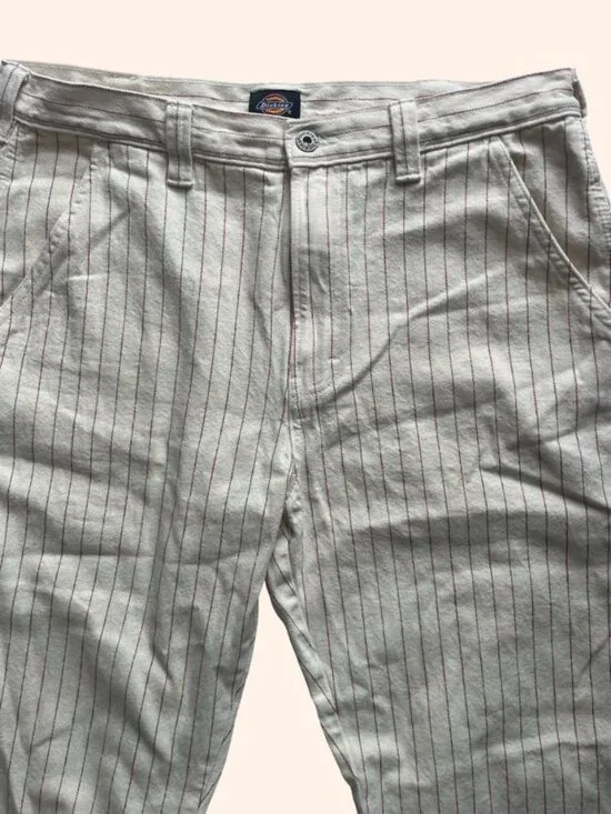 Dickies Pinstripe Carpenter Pants Beige Workwear Utility 34x29 Straight Leg - Picture 7 of 8